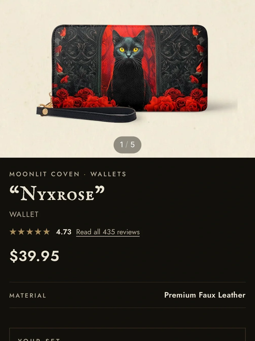 Black Cat & Red Roses Zip Wallet - Pets Cat Accessory